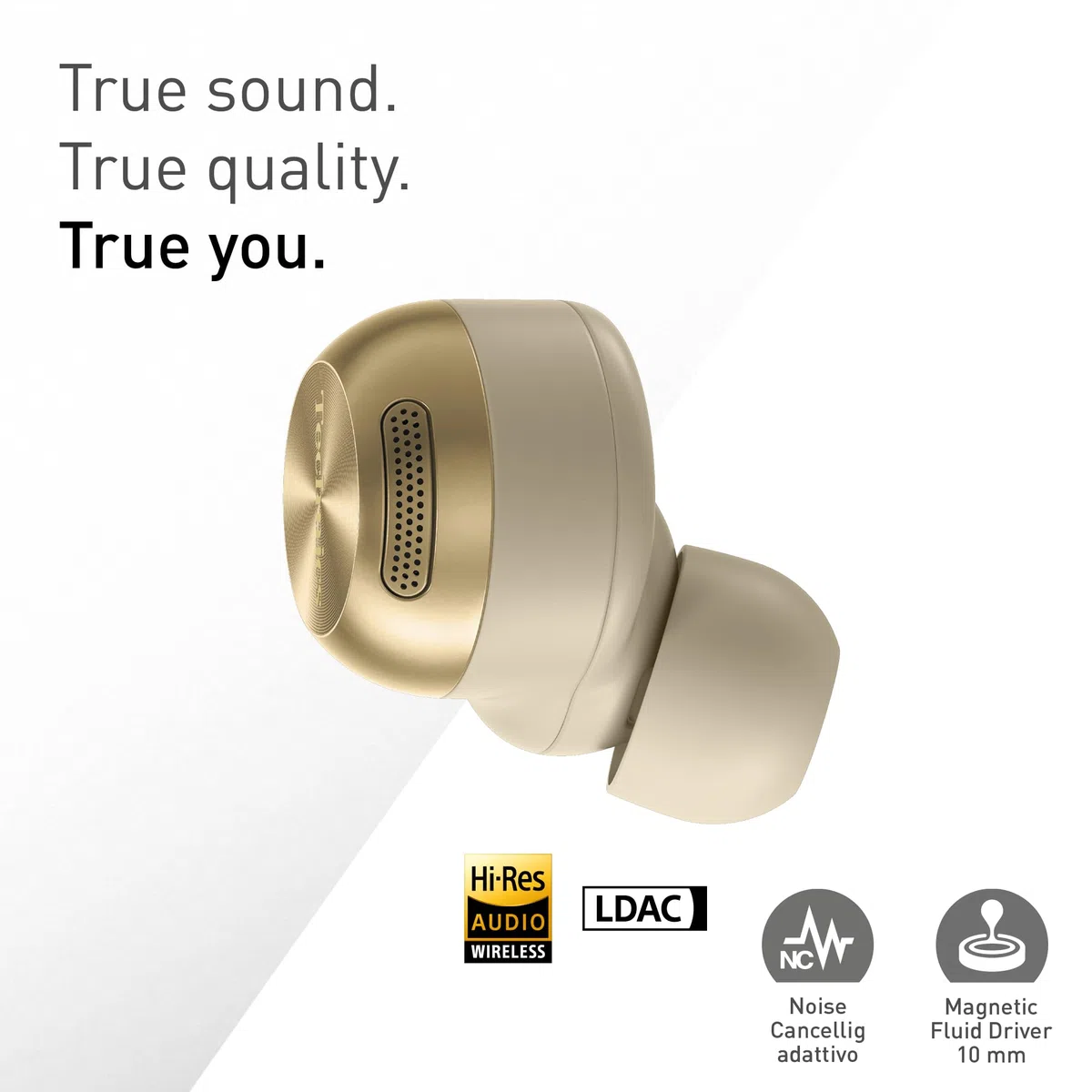 Technics EAH-AZ100E-N Auricolari Wireless con Cancellazione del Rumore, Bluetooth Multipoint, Voice Focus AI, Comode Cuffie In-Ear, Oro Champagne