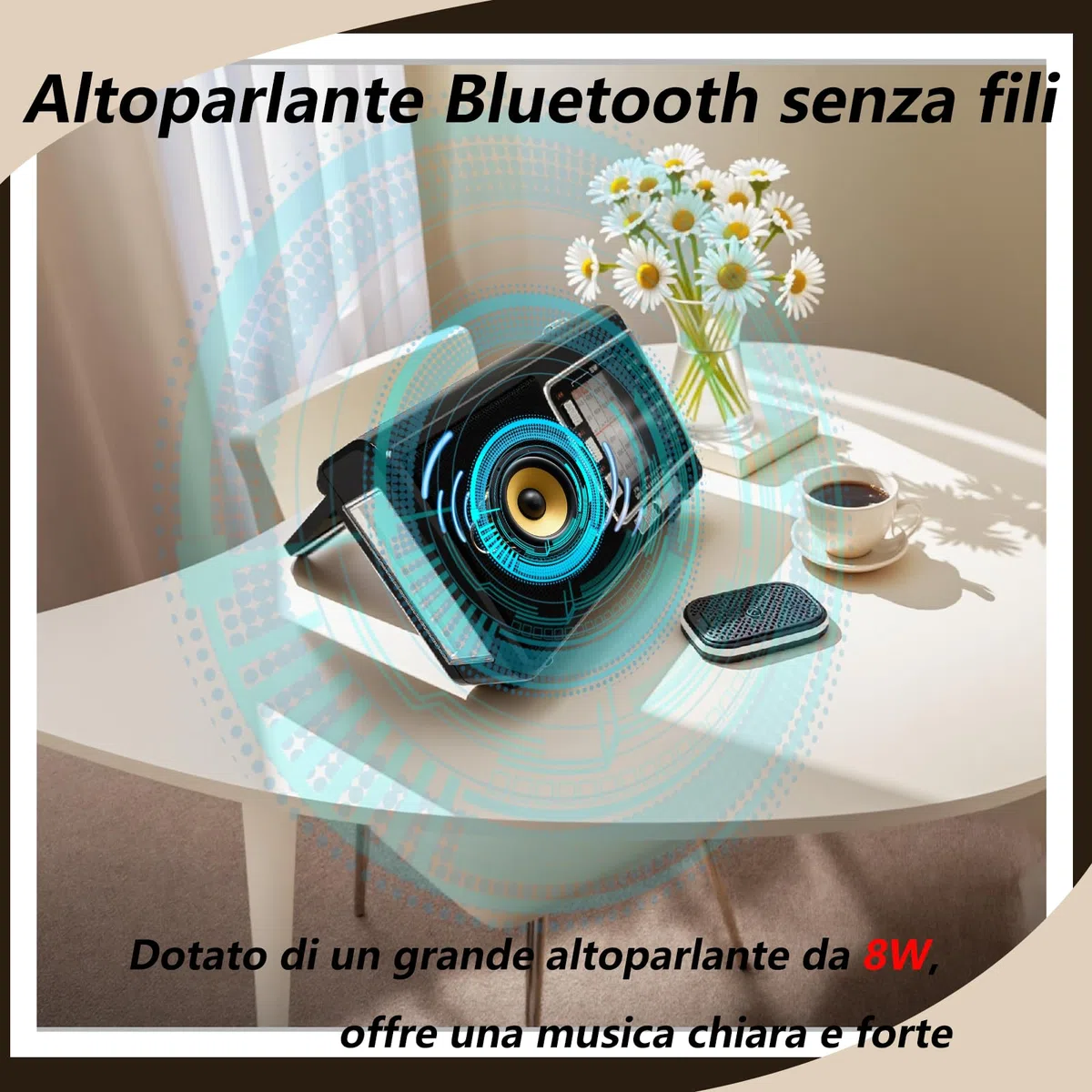 Radio Portatile con Pannello Solare e Batteria 1200mAh, Ricevitore AM/FM/SW1-6 con Altoparlante 8W/TWS/USB/TF, Torcia, Radio Bluetooth Ricaricabile per Camping, Emergenze, Esterno