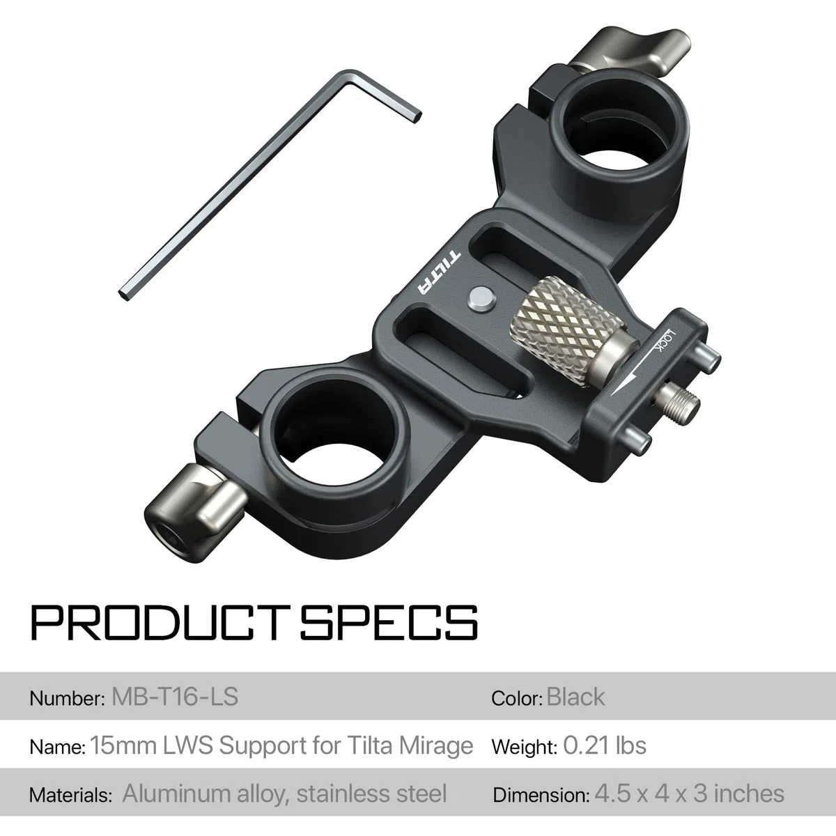 TILTA Supporto per asta LWS 15 mm per scatola opaca Tilta Mirage, perni di posizionamento per supporto per obiettivo a doppia asta Regolazione orizzontale MB-T16-LS
