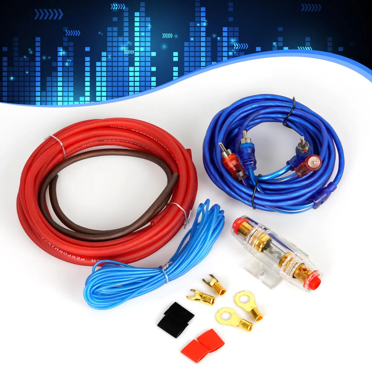 Set di Cavi per Amplificatori per Auto Kit di cavi per amplificatore 1500 W 8GA installazione stereo per auto subwoofer con fusibile,per Amplificatore Cablaggio Subwoofer Audio AMP RCA per Auto