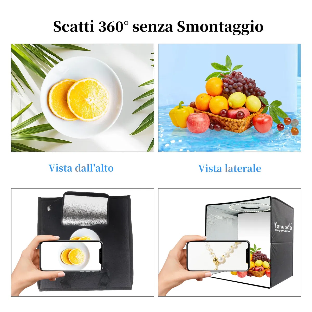 Scatola Luce Fotografica Portatile 30x30cm | 120 LED Regolabili (Luce Bianca/Fredda/Calda) | 6 Sfondi PVC | Tenda Superiore per Gioielli | Kit Studio Fotografico Professionale