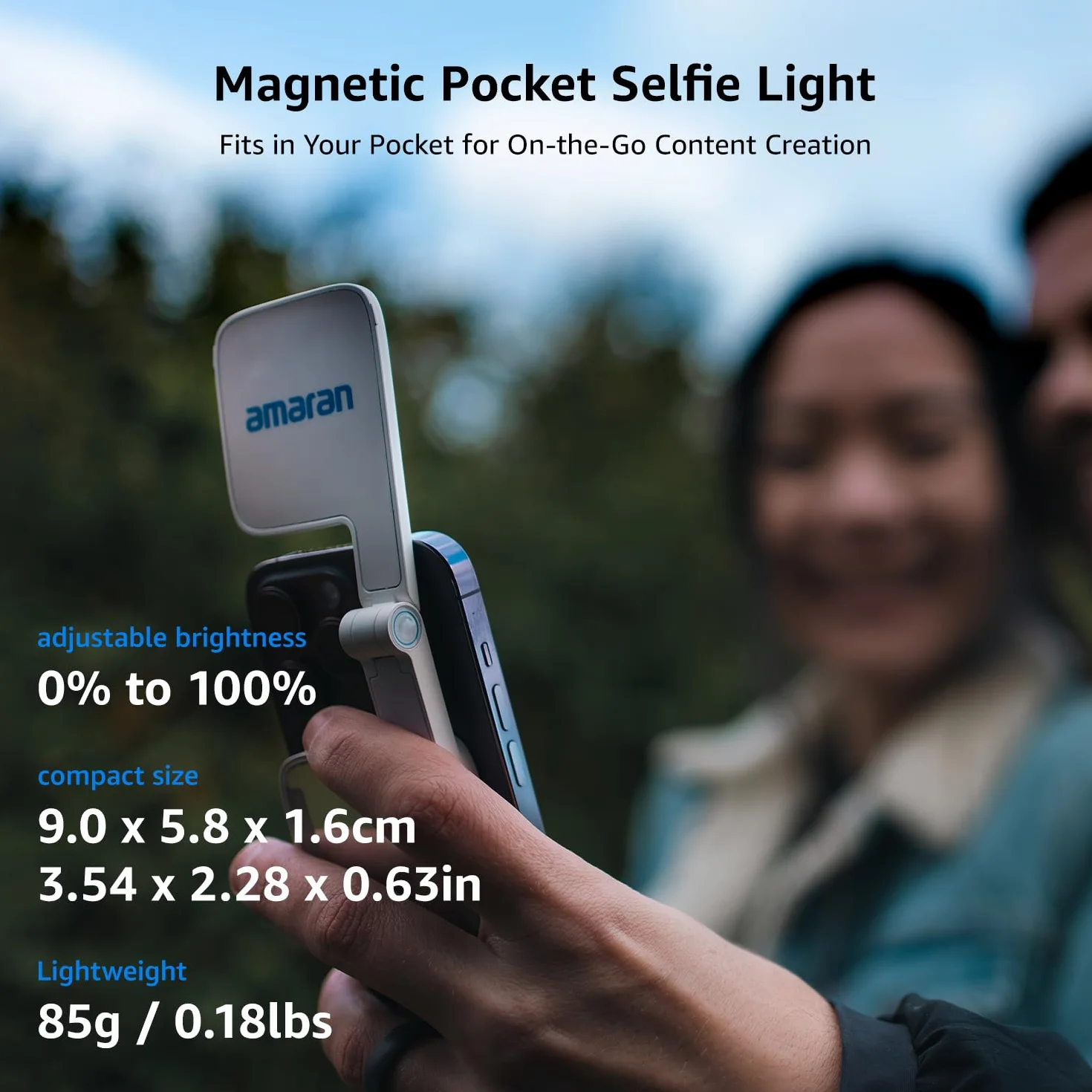 Amaran Go Mini Luce LED Magnetica, Doppia Luce a Specchio, CCT Regolabile 2700K-6500K, 10 Effetti, Ricarica Rapida USB-C