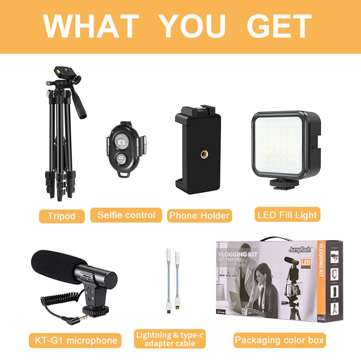 Kit per vlogging su YouTube, per iPhone/Androidphone/telecamere Supporto per telefono per registrazione video con treppiede estensibile/microfono/luce di riempimento/telecomando di cattura