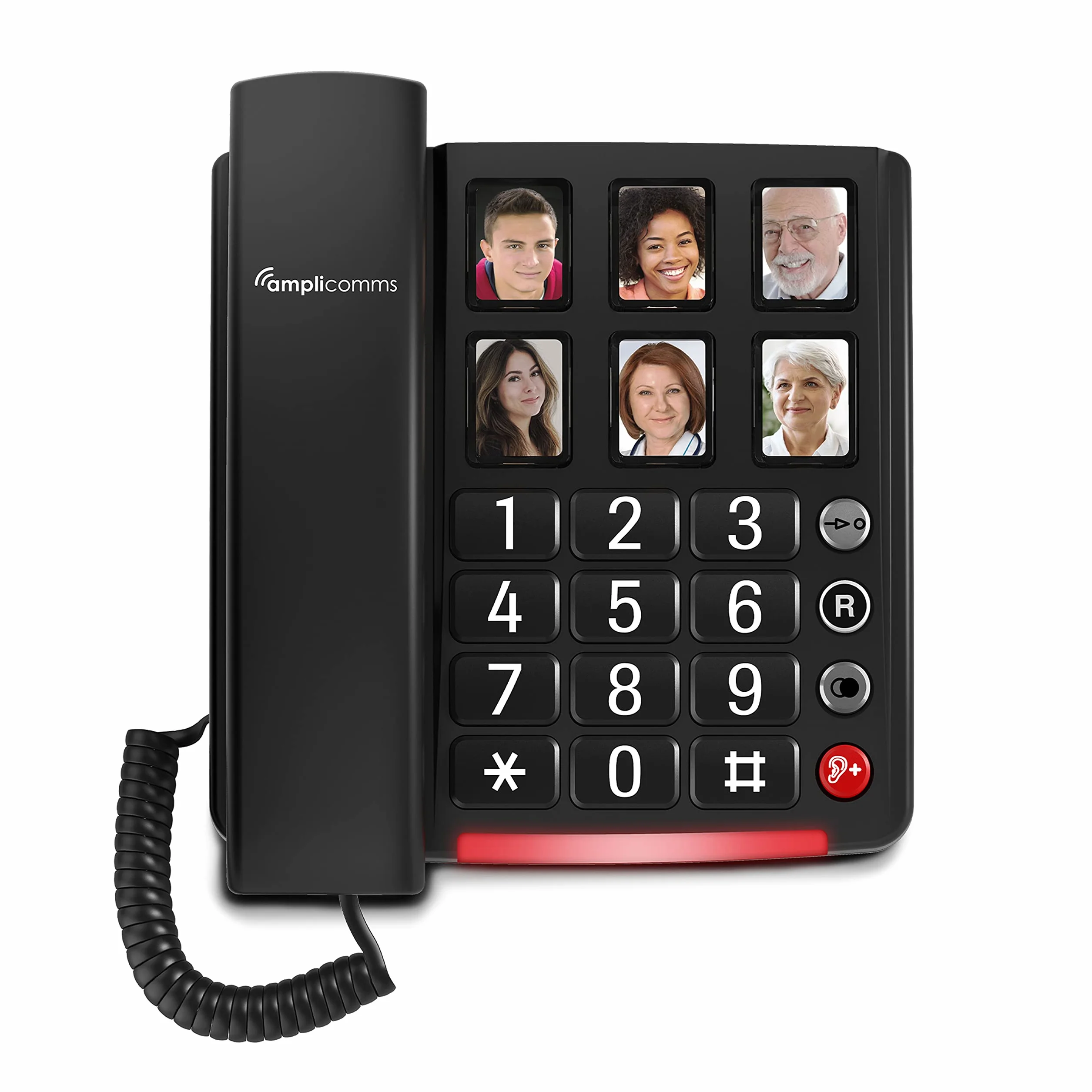 Amplicomms BigTel 40 Plus, telefono con cavo a pulsante grande, sei pulsanti di selezione diretta per foto, potenziamento audio 40dB, suonerie extra forti, compatibile con apparecchi acustici
