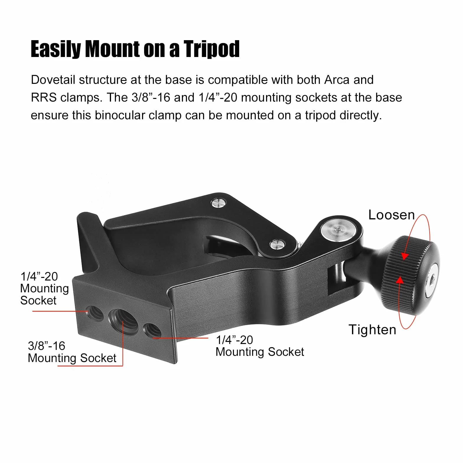 SUNWAYFOTO CC-09 Adattatore universale per treppiede binocolo Super morsetto con adattatore Arca Swiss, compatibile con tutti i treppiedi, 1/4 e 3/8