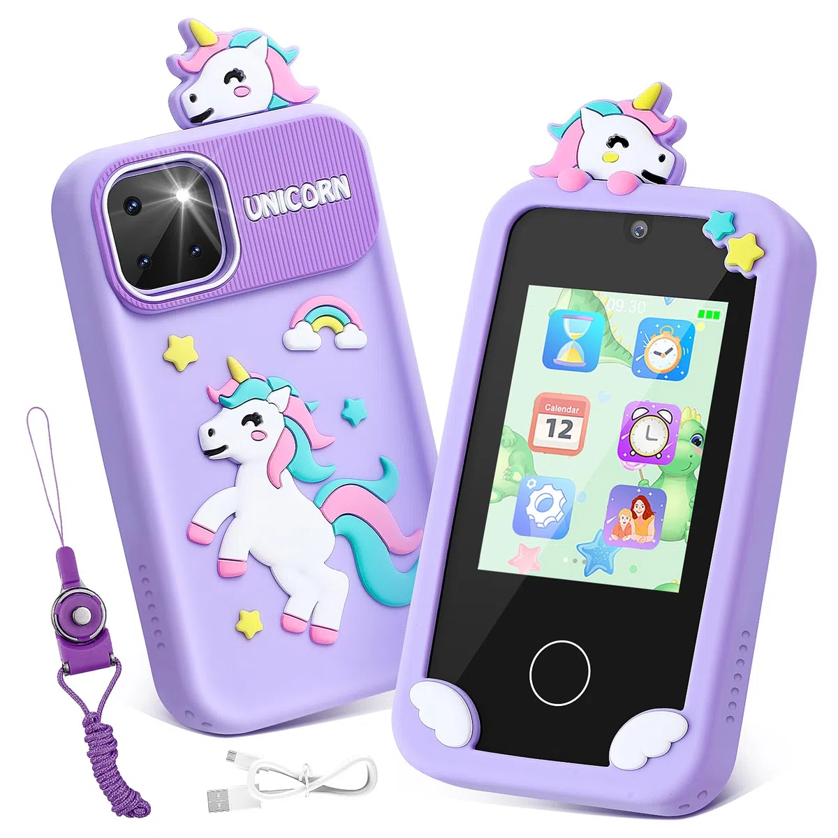 Cellulare per Bambini con Touchscreen Doppia Fotocamera Lettore Musicale MP3 Scheda TF 32 GB Cover in Silicone e Cordino per Ragazzi e Ragazze