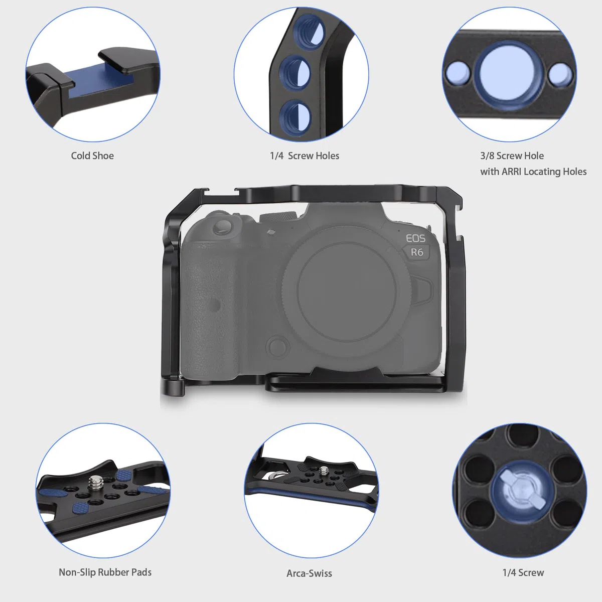 Fotocamera Full Cage per Canon R5 R6 Mirrorless,Estensione Mount Microfono Riempimento Luce Staffa Accessori Filmatura, con Cold Shoe