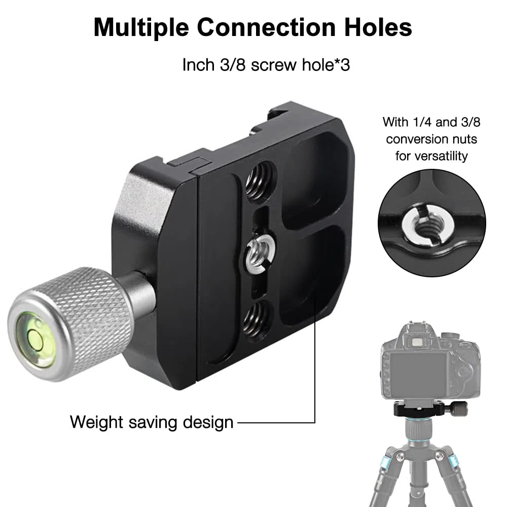 50mm Piastra Sgancio Rapido, Arca Swiss Clamp con Vite da 1/4-3/8 Adattatore, Piastra di sgancio rapido in metallo Morsetto QR per testa a sfera del treppiede