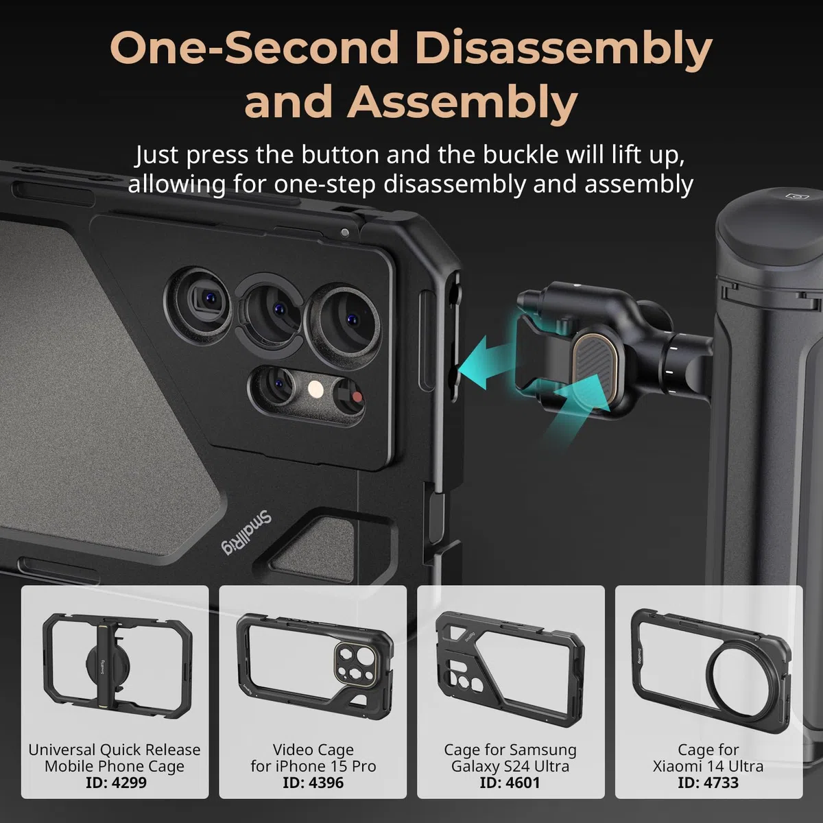 SMALLRIG Maniglia Laterale di Controllo Wireless per Gabbie per Smartphone a Sgancio Rapido SMALLRIG, Impugnatura in Alluminio con Adattatore a Sgancio Rapido, Modulo di Controllo Remoto - 4402