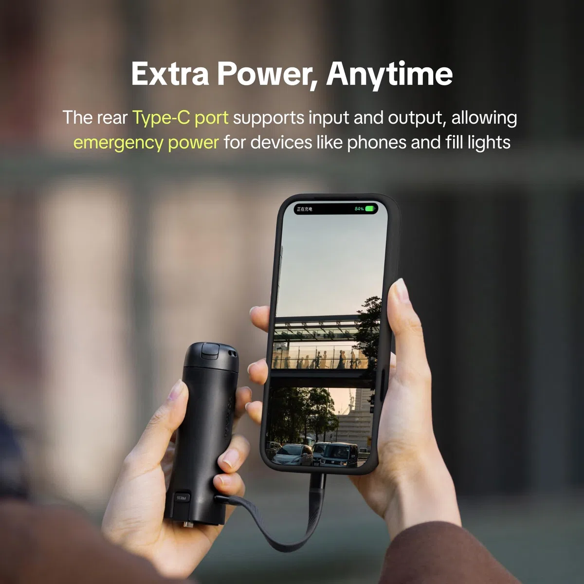 PGYTECH Impugnatura Batteria per DJI Osmo Pocket 4/3, 4800mAh Power Bank con Mini Treppiede Integrato, Accessorio di Ricarica Type-C con Filettatura 1/4"