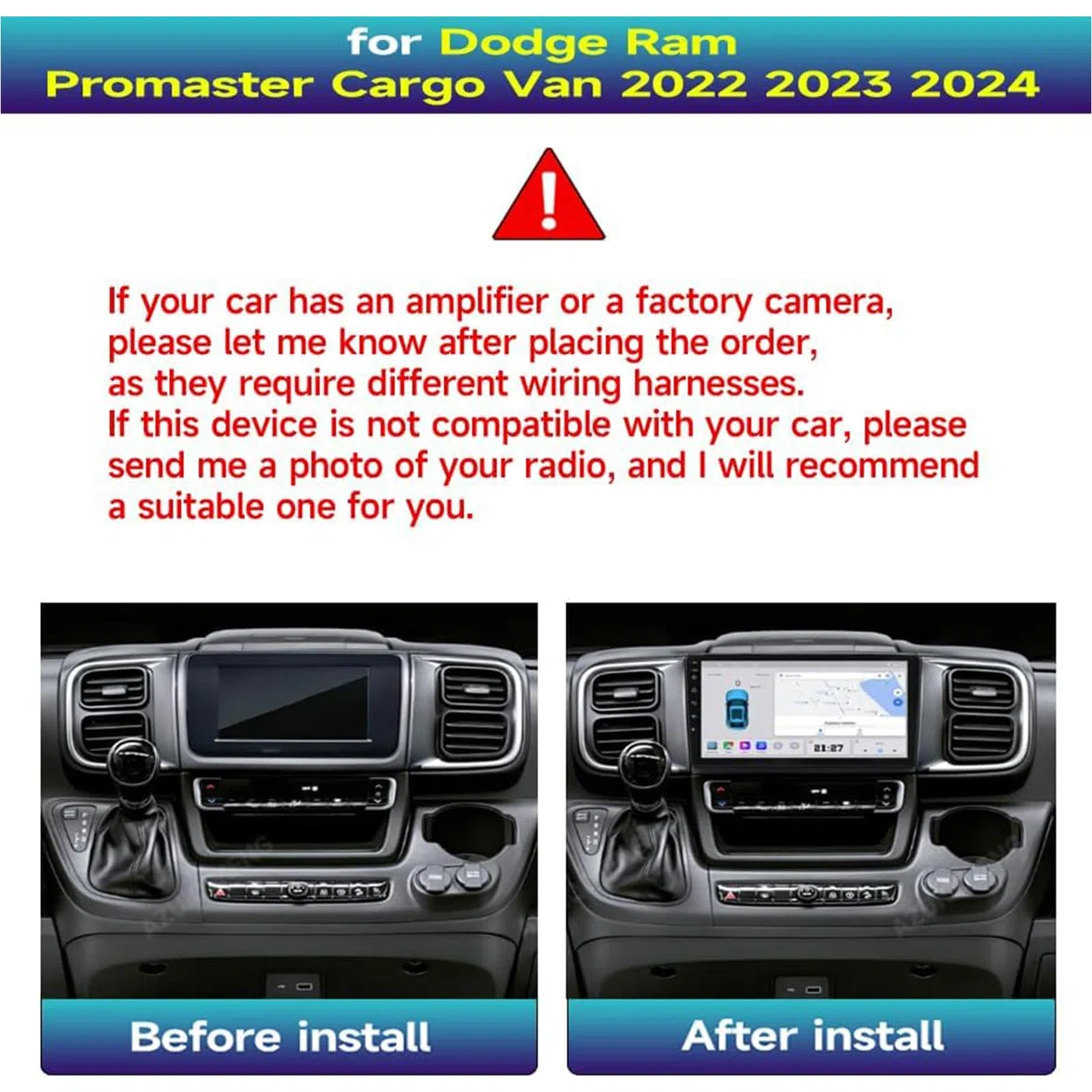 Autoradio Android 15 per Dodge RAM Promaster Cargo Van 2022-2024 | Unità principale touch screen da 9"Wireless CarPlay Navigazione GPS automatica Android Bluetooth WiFi 5G SWC Telecamera