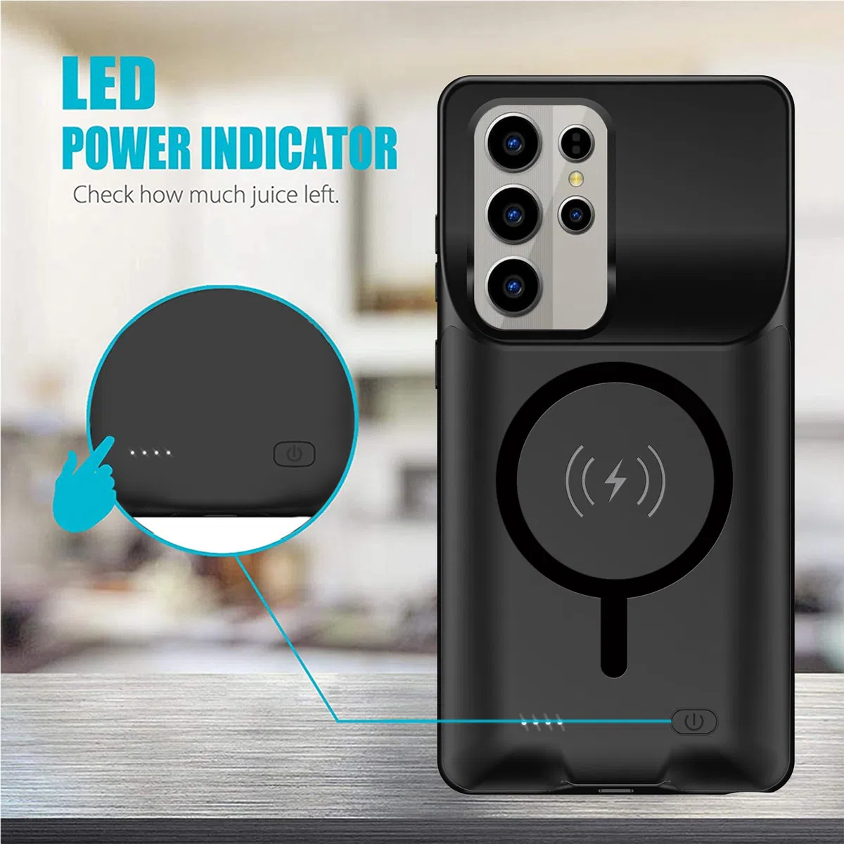 Cover a batteria per Samsung Galaxy S25 Ultra, 10000 mAh, magnetica, compatibile con ricarica wireless, custodia di protezione per caricabatterie di emergenza estesa, colore: Nero
