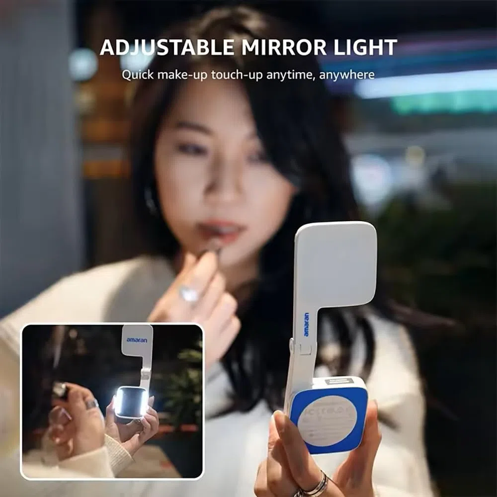Amaran Go - Luce magnetica per telefono per selfie, doppia sorgente luminosa LED con specchio regolabile CCT 2700K-6500K, ricaricabile per selfie, trucco, videoconferenze, TikTok, per iPhone e Android