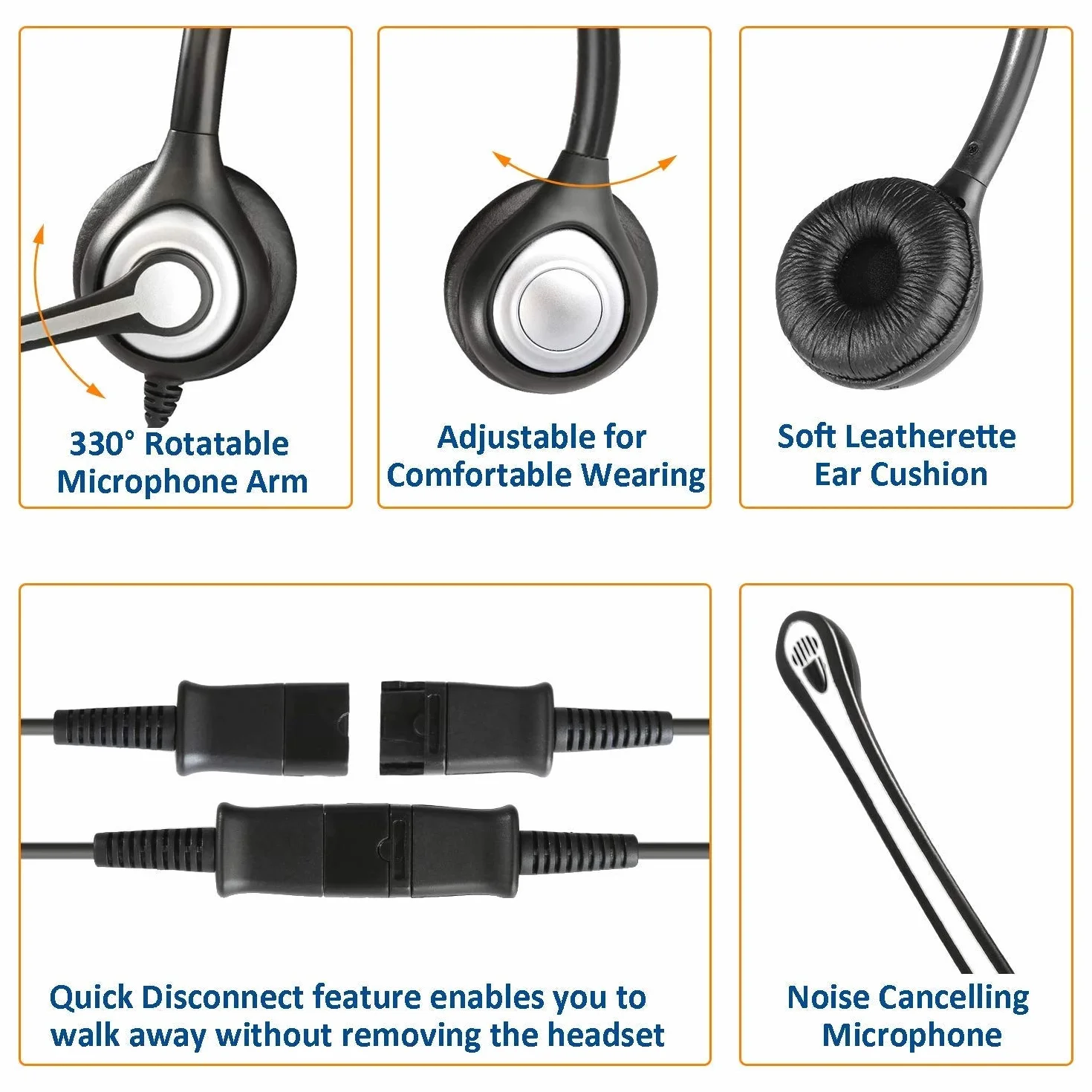 Wantek Cuffie Telefono Fisso RJ9 Binaurale con Microfono Cancellazione del Rumore e Quick Disconnect, Auricolare Ufficio per Cisco 7942 7971 o Plantronics M10 M12 Amplificatore(602QC1)