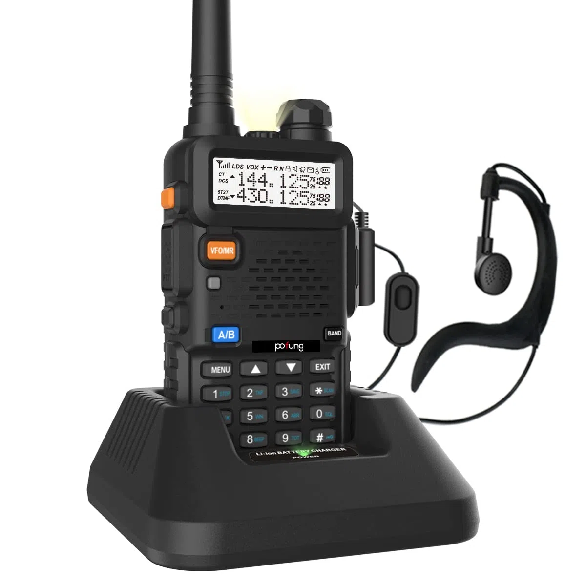 Walkie Talkie 5R Dual Band VHF/UHF Ricaricabile Radio Bidirezionale con 128 Canali VOX Caricatore USB Lunga Distanza Due Vie Radio (Nero), (BF5RUV)