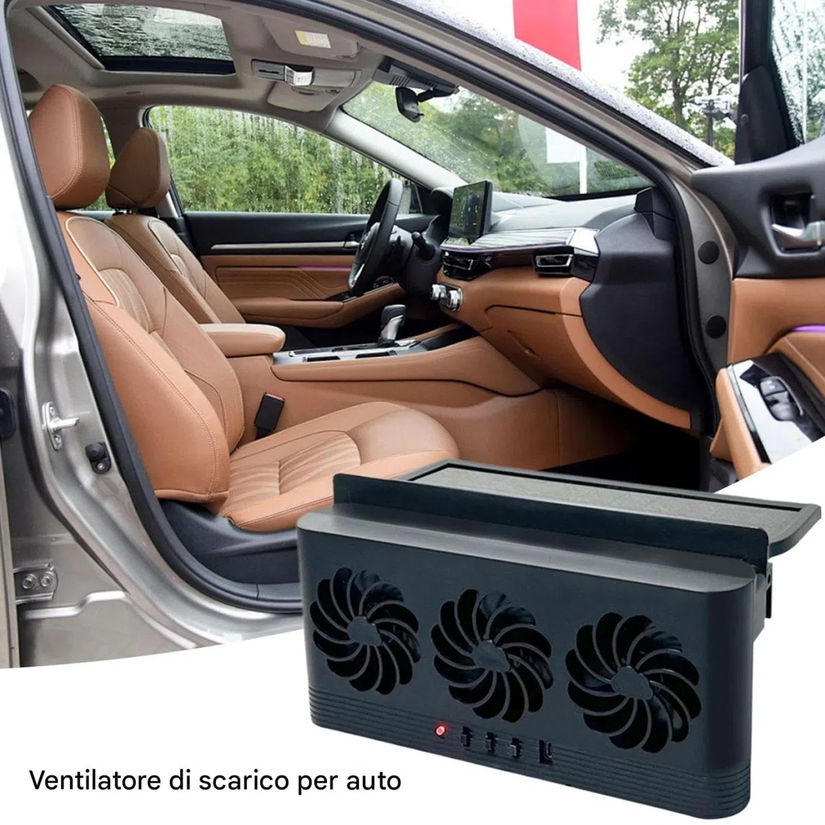 Air Circulation, Car Window Fan, Auto Solar Three-Head Cooling, Tool With Solar-Powered Ventilation, Portable Air Cooler For Rv, Small Suv, Truck, And Sedan, 23x11.3x5cm