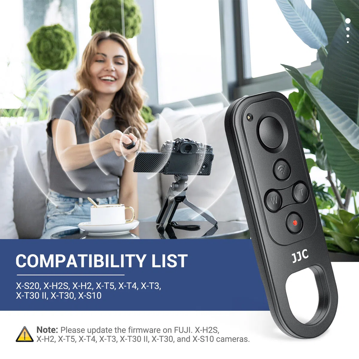 JJC Telecomando wireless Bluetooth per Fujifilm X-E5 X-M5 X-T50 X100VI X-S20, X-H2S, X-H2, X-T5, X-T4, X-T3, X-T30 II, X-T30, X-S103 – sostituisce per treppiede FUJI TG-BT1