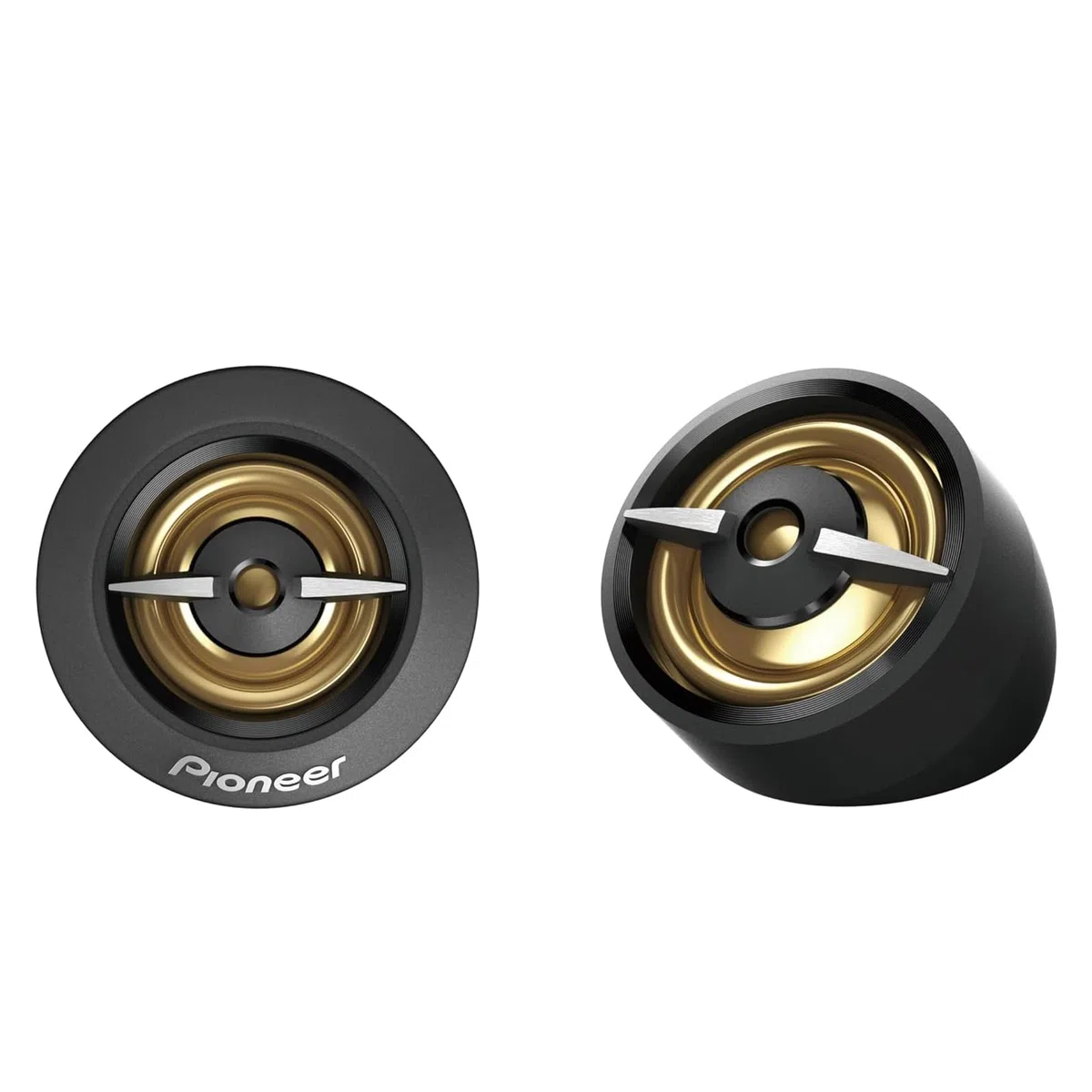 PIONEER Tweeter (450 W max. ciascuno, 100 W sinusoidali), suono potente, alta efficienza, foro di installazione da 38 mm, set con 2 altoparlanti, con adattatore per installazione ad angolo