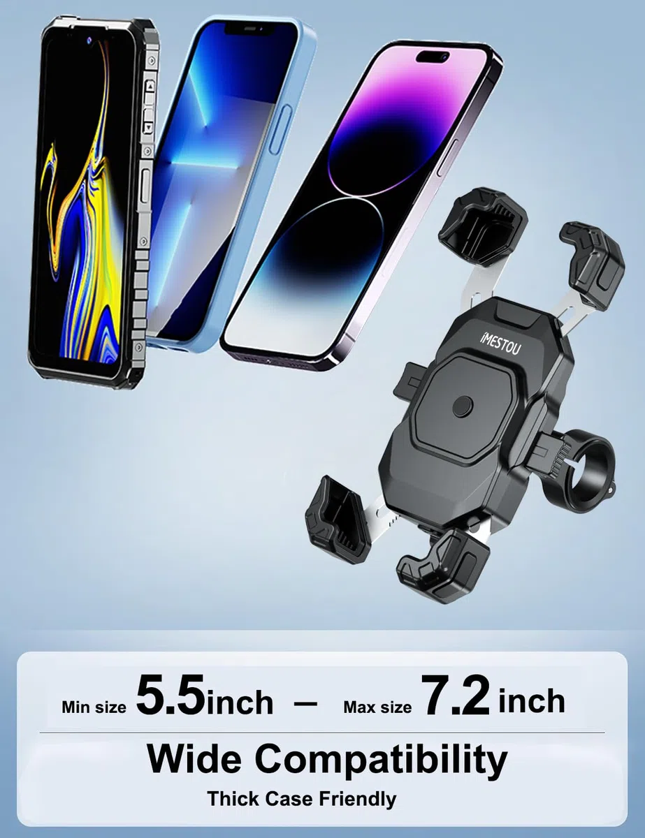 iMESTOU Supporto per Telefono con Caricatore USB C Wireless per Moto, con Anello SAE-O Rimovibile, Adatto per Telefoni da 5,5 a 7,25 Pollici con Spessore Fino a 15 mm, Larghezza < 93 mm