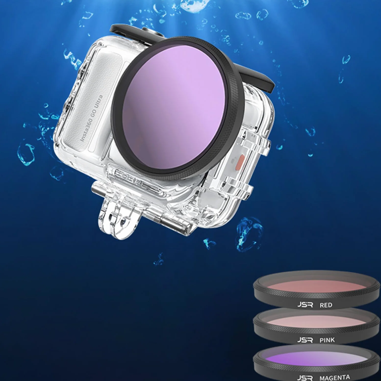 Custodia impermeabile Filtro per immersioni per Insta360 GO Ultra, Rosa/Rosso/Viola Sott'acqua Filtro Lente Protezione Accessori per Insta360 GO Ultra Custodia subacquea (3PCS)