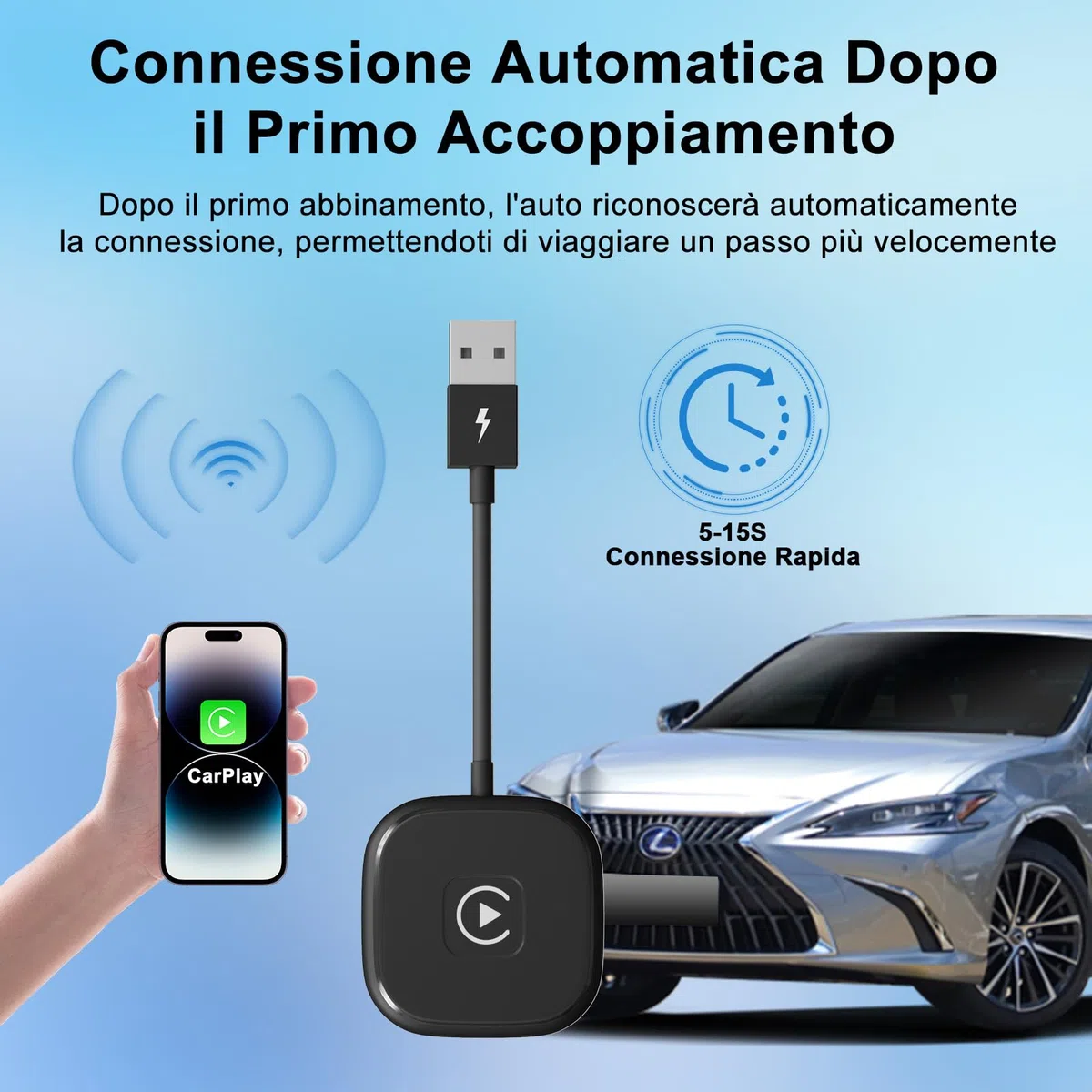 Adattatore CarPlay Wireless, Adattatore Carplay senza fili per OEM, Dongle Carplay Wireless Converte il Carplay Cablato Delle in wireless Compatibile con 98% delle Auto, 5Ghz WiFi＆iOS 10+