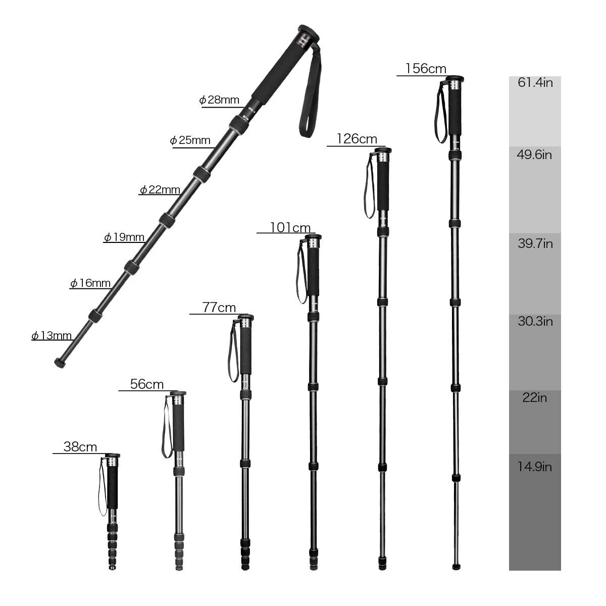 koolehaoda Fotocamera Monopiede 6 sezioni Compatto portatile Fotografia Lega di alluminio Unipiede Stick, max. Caricare 10 kg, la dimensione pieghevole è di soli 39 cm (nero)