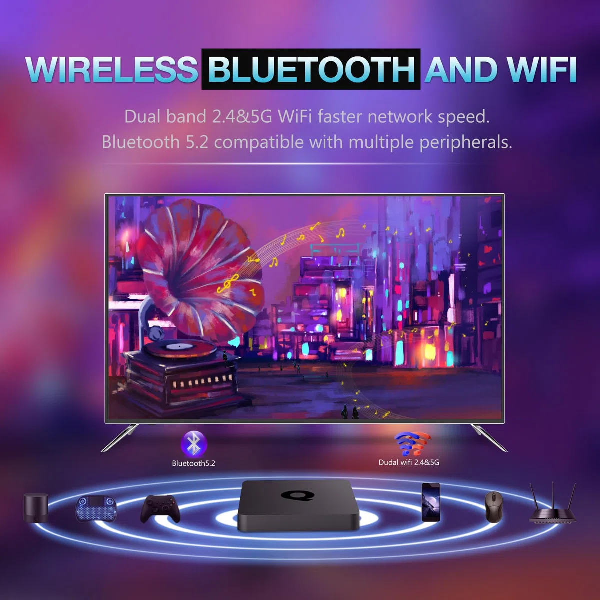 Android 10.0 TV Box, TV Box Android 2GB RAM 16GB ROM H313 Quadcore Cortex-A53 support 2.4/5.0GHz Wifi BT5.2 HDR10.0 3D 4K 1080P Android BOX