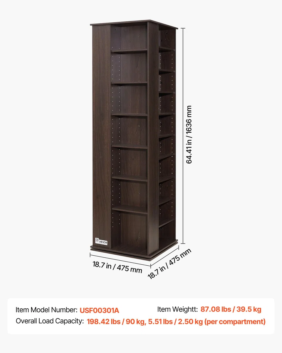 VEVOR Armadietto Portaoggetti Multimediale, Ripiano per DVD, Contenere Fino a 1040 CD, Ripiani CD Regolabili Gabinetto, Protegge Organizza Collezioni di Musica Film Videogiochi Cimeli Espresso
