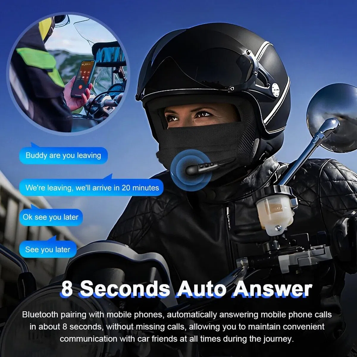 QSPORTPEAK Auricolare Bluetooth per casco moto,E1 Bluetooth 5.1 cuffie per casco moto,appositamente progettato per la guida di motociclette di sicurezza, collegare 2 telefoni cellulari
