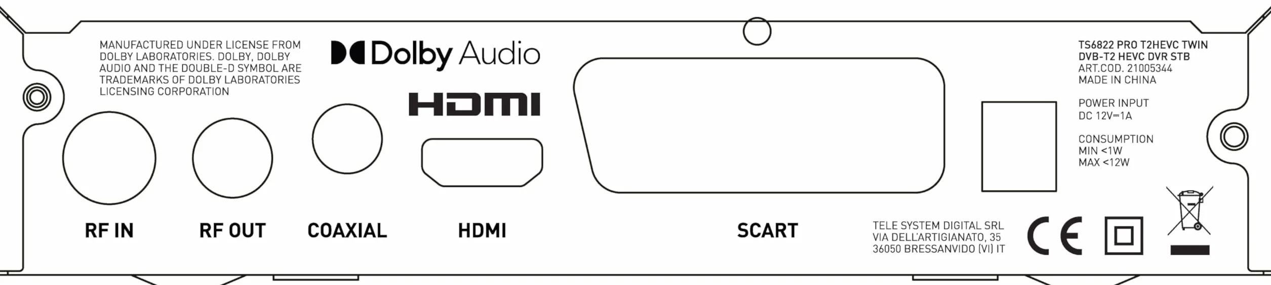 TELE System TS6822 PRO DVB-T2 HEVC Decoder Digitale Terrestre e Videoregistratore twin tuner DVB-T2 HD HDR (HDR10 / HLG) con Display e Telecomando 2 in 1 con controlli TV