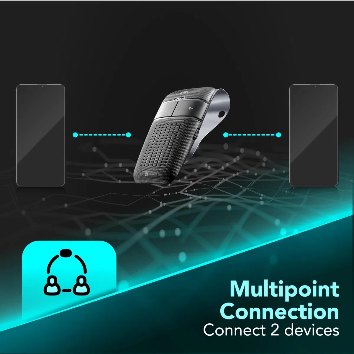 Cellularline - Easy Drive - Vivavoce Bluetooth per Auto con Funzione Dualphone - Talk Time 20h - Recharging Time 2h - Riproduci Suono e Indicazioni GPS dal Tuo Smartphone - Nero