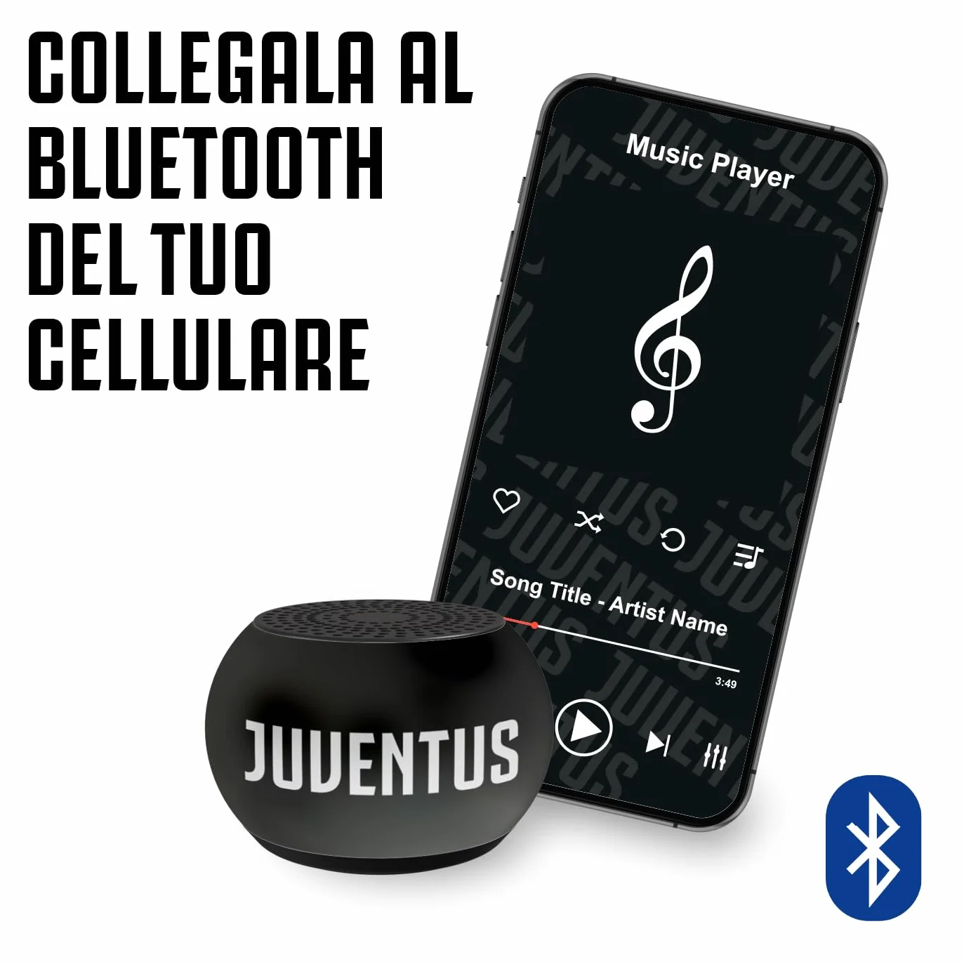 TECHMADE Juventus - Cuffie Senza Filo Cuffie Wireless Over-Ear, Cuffie Bluetooth Pieghevoli, con Microfono Incorporato, HiFi Stereo, Micro SD Slot,per iPhone/Android/Viaggio/PC (+ mini speaker)