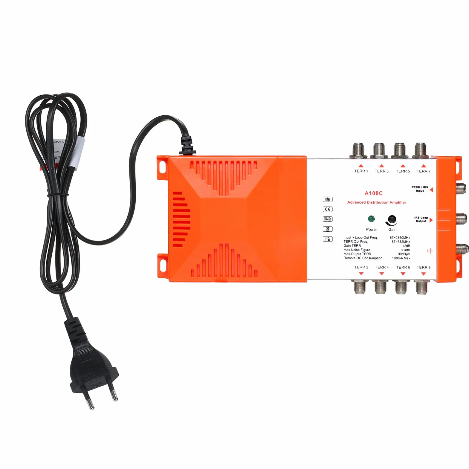 Weytoll - Amplificatore interno e distribuzione professionale a 8 vie 12 dB con IRS Loop-through TV Terrestre e amplificatore radio 87-2350 MHz