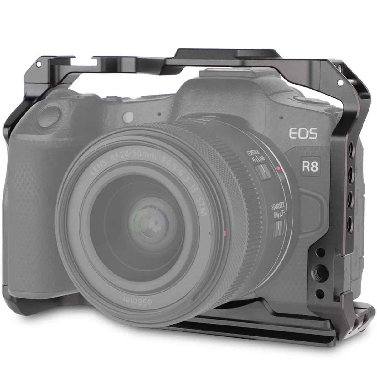 LEFTFOTO Gabbia per fotocamera Canon EOS R8 con base Arca, scarpa fredda, slot per cinghia, fori per viti da 1/4 e 3/8", compatibilità stabilizzatore DJI RS - per riprese video Vlog