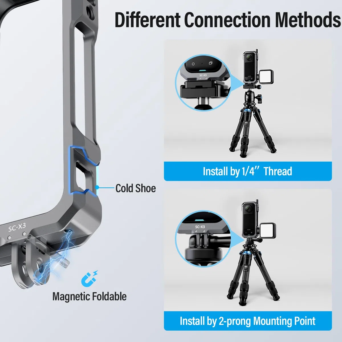 SIRUI Gabbia per Fotocamera per Insta360 X3, Custodia Protettiva in Alluminio per Insta360 X3 con Copriobiettivo in Silicone, Filettatura da 1/4" e Slitta Fredda, Accessori per Fotocamera, SC-X3