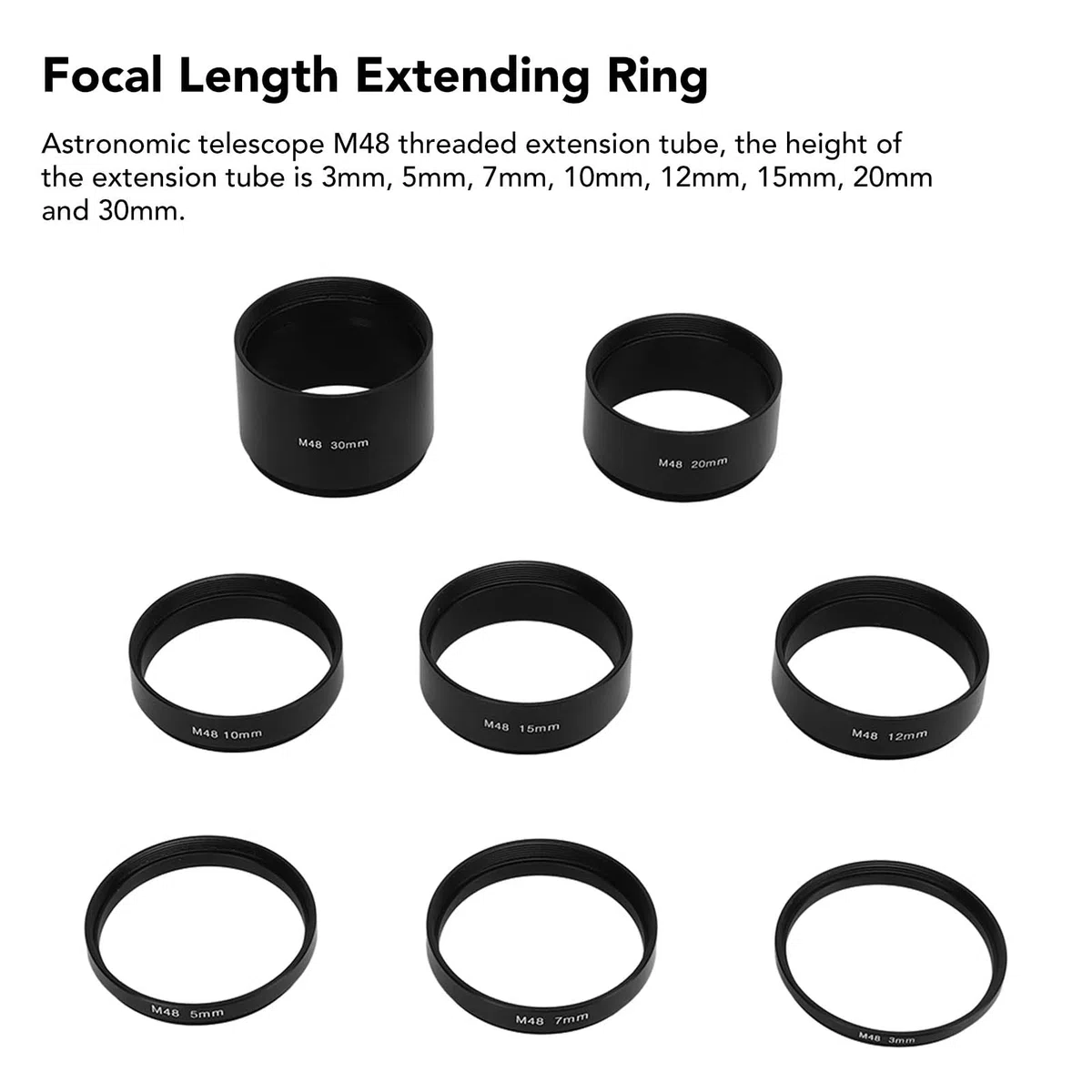 Set di Tubi di Prolunga per Telescopio, 8 Pezzi M48X0,75 Kit di Tubi di Prolunga per Lunghezza Filettatura 3 5 7 10 12 15 20 30 Mm Anello di Prolunga per Fotografia con Telescopio