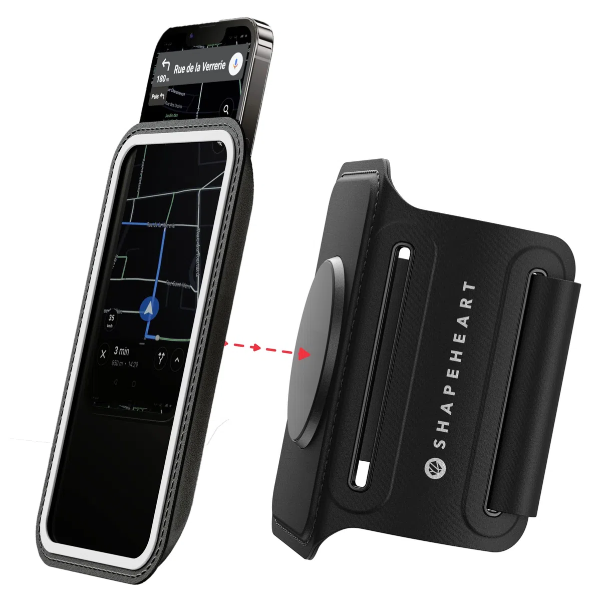 SHAPEHEART Innovazione francese, Fascia da braccio magnetica , Supporto cellulare Impermeabile con tasca magnetica