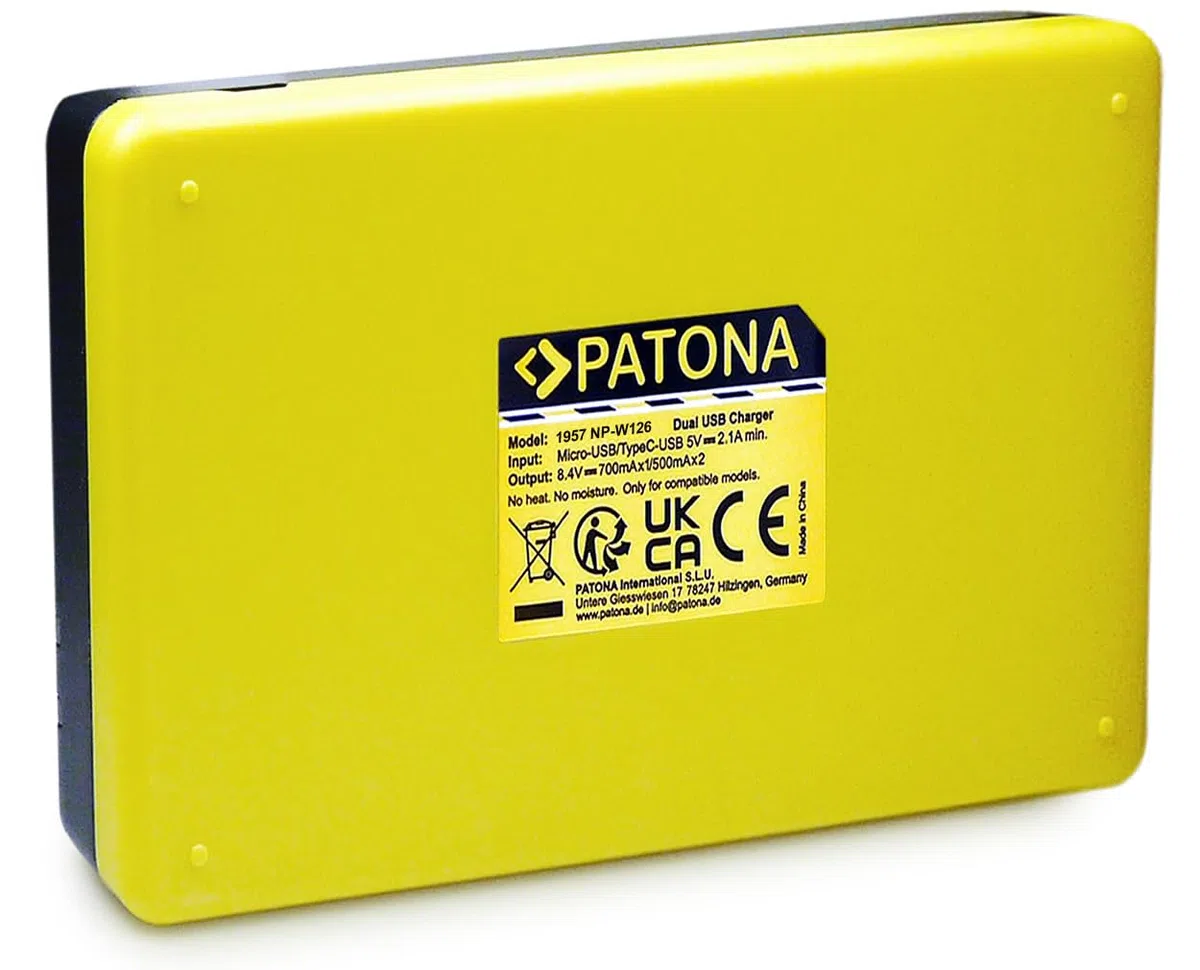 PATONA Caricatore Doppio USB-C + 2x Protect Batteria NP-W126s (1210mAh) – per Fujifilm X-T5 X-T50 X100VI X100F X-S10 X-T30 X-Pro3 X-E4 – set completo con sensore NTC