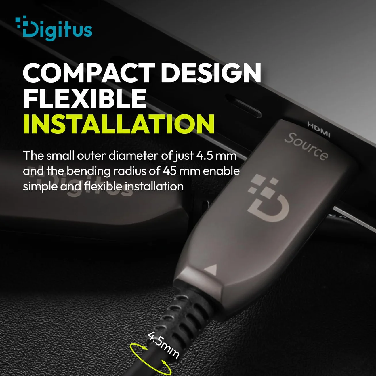 DIGITUS Cavo HDMI in fibra ottica – 100 m – UHD 8K 60Hz 4K 120Hz – HDMI 2.1 – 48 Gbps – eARC, HDR, HDCP 2.2, CEC – Cavo ibrido AOC – Contatti placcati in oro – Nero
