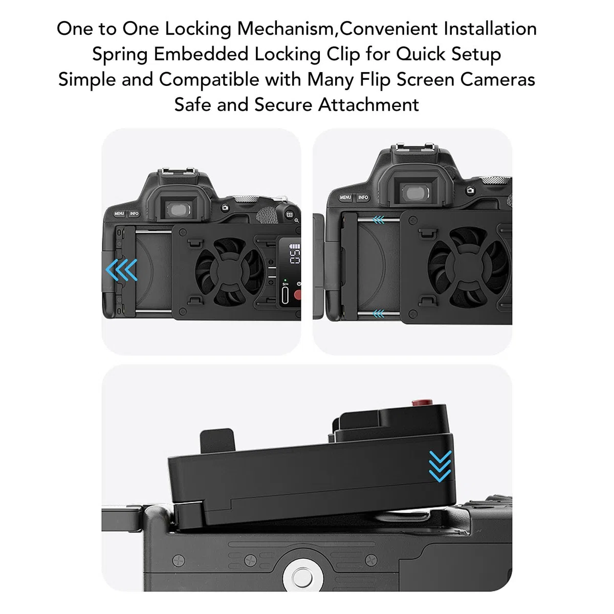 Topiky Ventola di Raffreddamento della Fotocamera per RP A7M4 A7C ZVE10 FX30 R5, di Ventola di Raffreddamento Esterna a 5 velocità con Batteria da 350 MAh e Ricarica di Tipo C