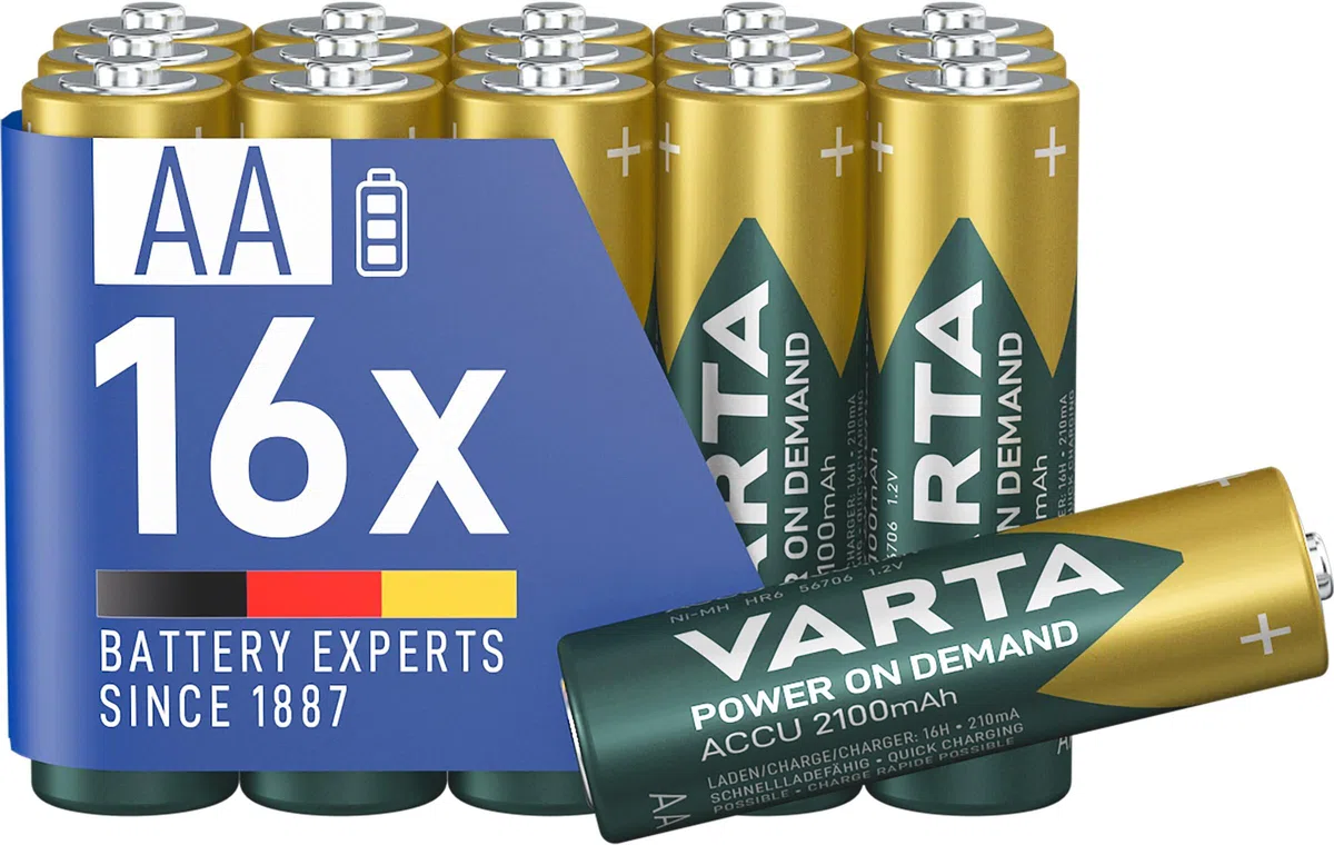 VARTA Pile AA, ricaricabili, confezione da 16, Recharge Accu Power on Demand, batteria ricaricabile, 2100 mAh Ni-MH, senza effetto memory, precaricate, pronte all'uso [Esclusivo su Amazon]