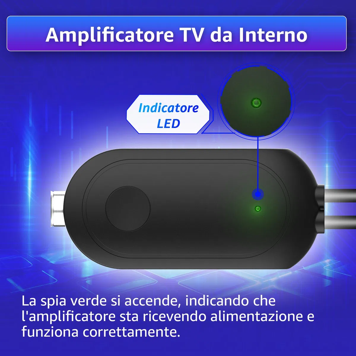 Amplificatore per Antenna TV HD – Potenziatore di Segnale Digitale da 24dB, Elimina l'Effetto Pixel, Migliora la Qualità delle Immagini su Smart TV, Supporta VHF/UHF (Nero)