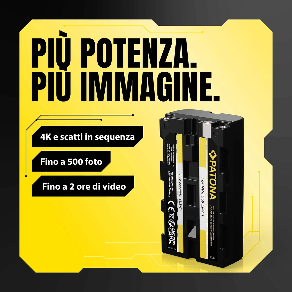 PATONA 2x NP-F550 Batteria 2200mAh compatibile con videocamere Sony, indicatori LED, illuminazione, luce video, monitor, fotocamera, Battery NP-F750 NP-F950 NP-F970 NPF550 NP F550