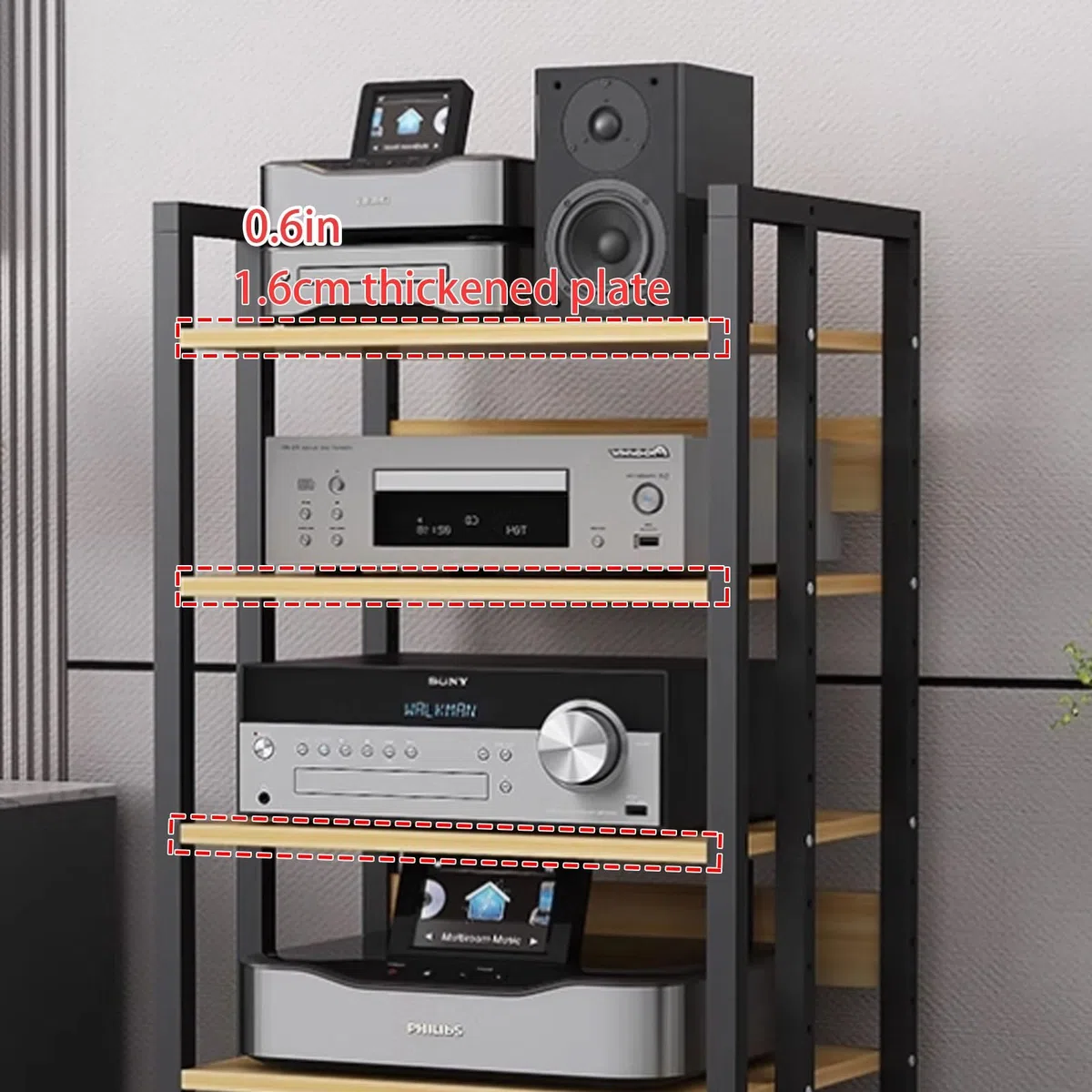 Soporte para equipos audiovisuales con ruedas y amplio espacio de almacenamiento. Soporte para tocadiscos y equipo de música con 6 niveles. Fácil de montar para el hogar, la oficina y el cine en cas
