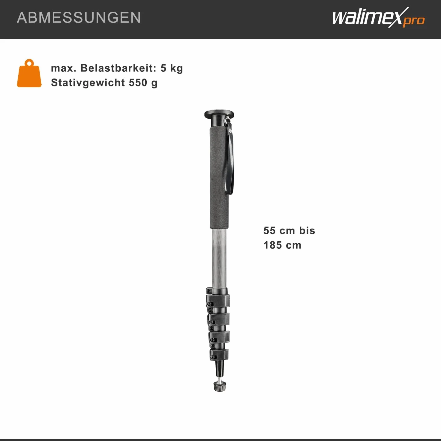 Walimex Pro WAL-1983 monopiede Nero (altezza massima 185 cm)