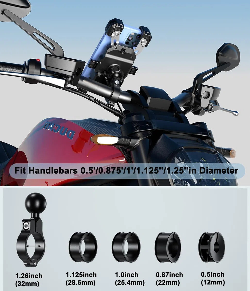 iMESTOU Supporto per Telefono con Caricatore USB C Wireless per Moto, con Anello SAE-O Rimovibile, Adatto per Telefoni da 5,5 a 7,25 Pollici con Spessore Fino a 15 mm, Larghezza < 93 mm