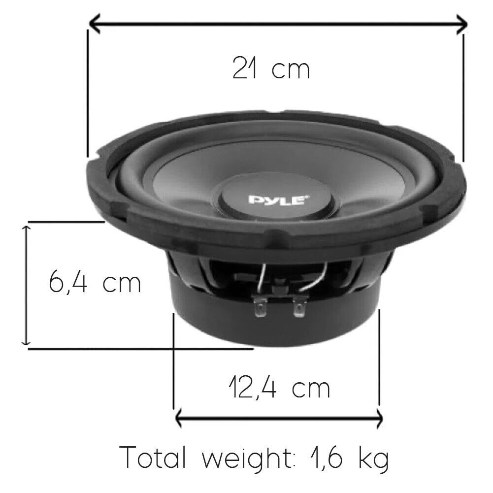 KIT SET PER PYLE PLMW83 1 subwoofer da 20 cm 200 mm 8" di diametro, 100 watt rms 200 watt max, singola bobina, impedenza 4 ohm, 91 db, sospensione in gomma, per bagagliaio auto, 1 pezzo