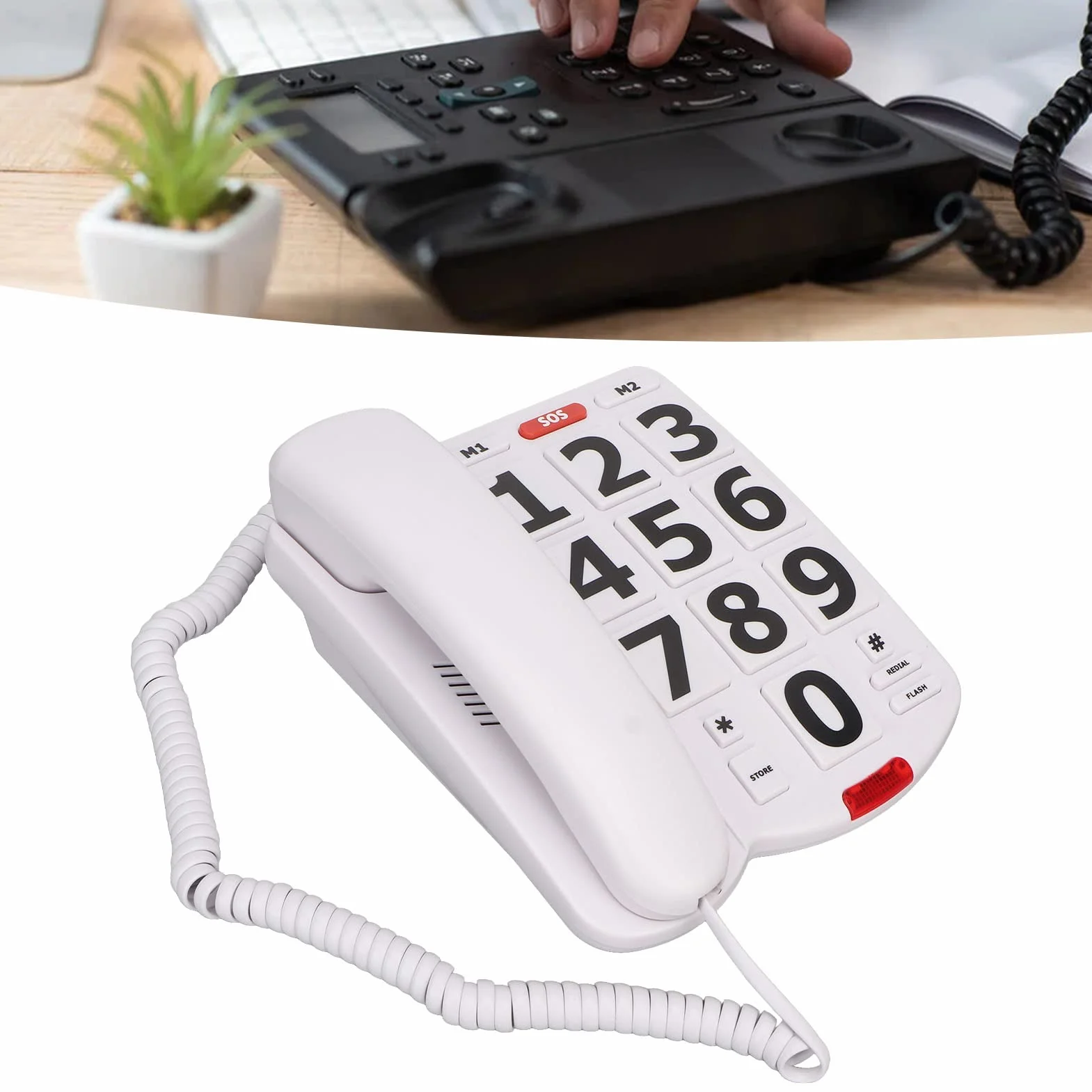 Telefono Classico Semplice Bianco con Pulsanti Grandi,Telefono con Pulsanti Grandi, Telefoni Fissi Domestici con Volume Regolabile per Anziani