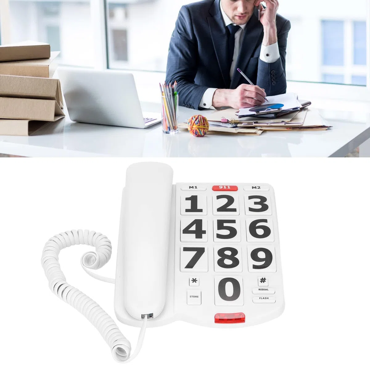 Dpofirs Telefono con Tasti Grandi, Telefono Fisso Cablato con Tasti Grandi per Anziani, Telefoni Amplificati per Anziani con Problemi di Udito, Telefono Standard con Cavo con Suonerie Ad Alto Volume