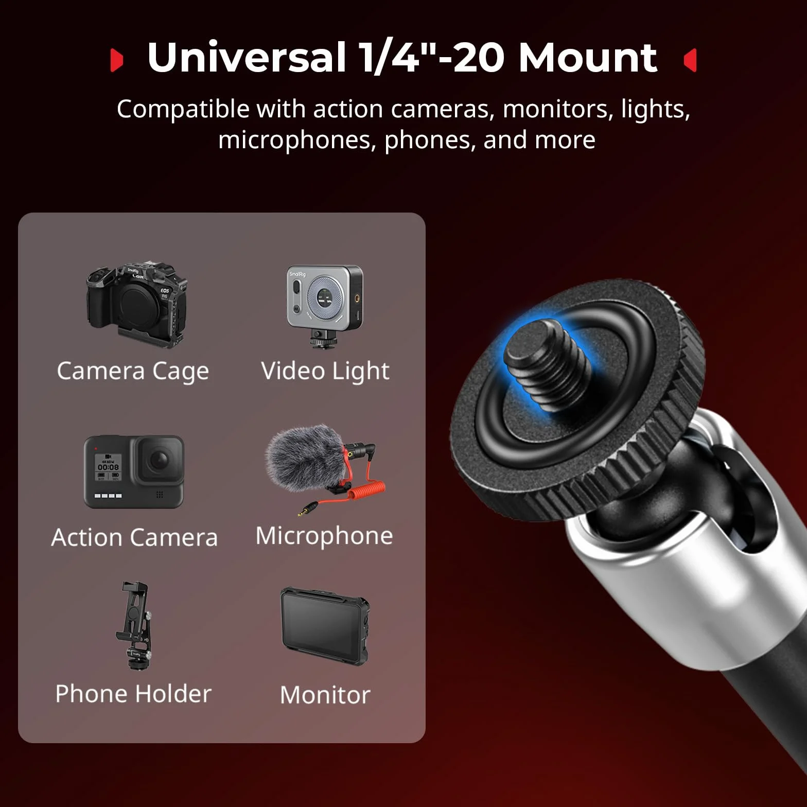 SMALLRIG Morsetto Magic Arm, supporto per telefono per Magsafe e anello adattatore magnetico, Magic Arm integrato da 11 pollici per iPhone, Android, per action cam/monitor LCD/luci LED - 5604